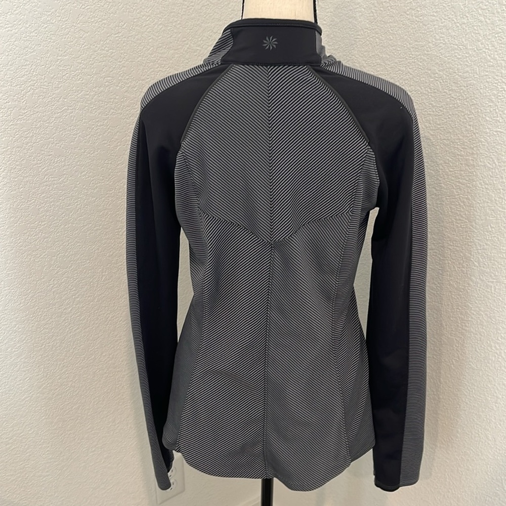 Athleta | Black/Gray Striped 3/4 Zipped Pullover Sz S - Picture 3 of 12